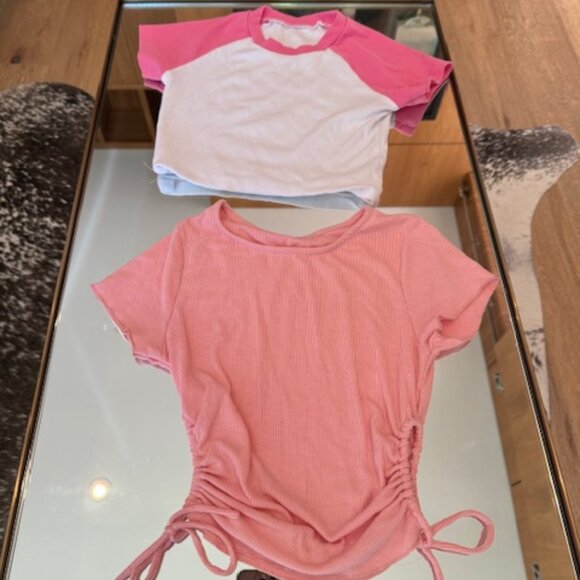 Pre-Loved Bundle of Brandy Melville Pink Baseball & Ribbed Rushed T - XS - Picture 1 of 7